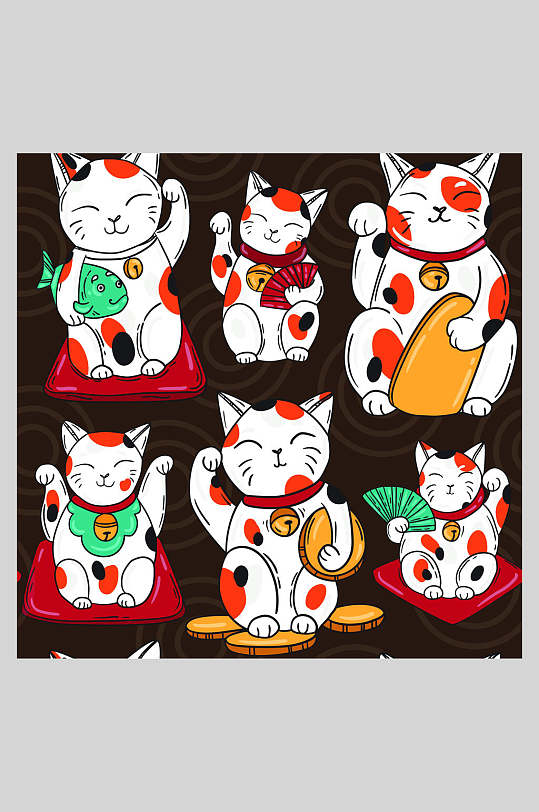 日式招财猫插画素材
