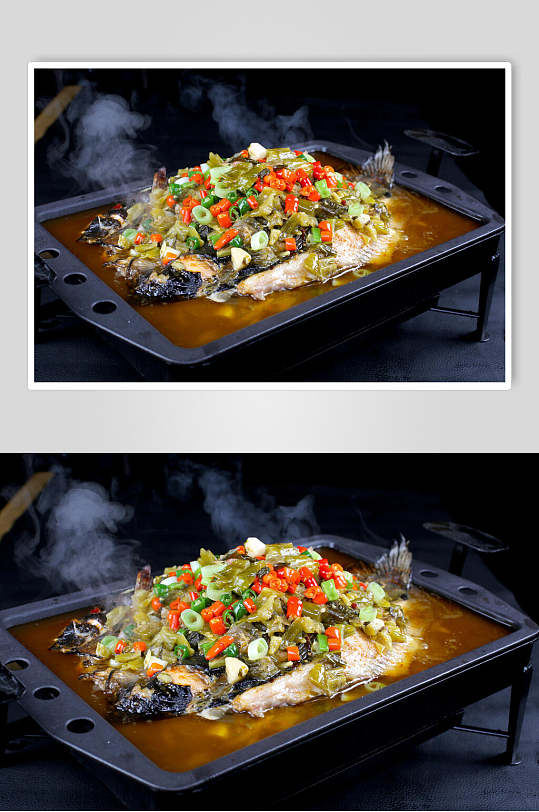 鲜香美味青椒烤鱼摄影图片