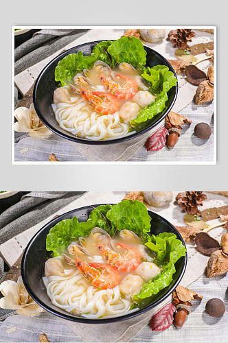 虾丸子面食摄影图片