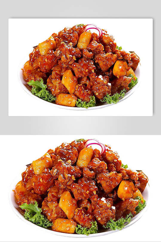 韩式红烧排骨炸鸡小食食品图片