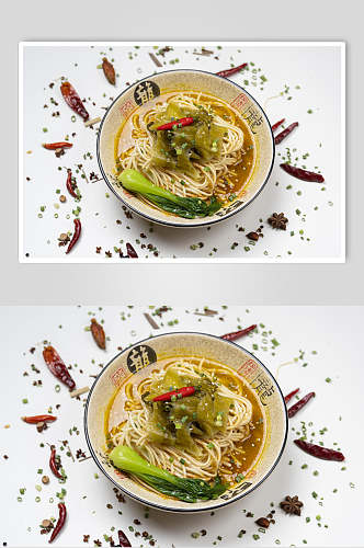青椒青菜面食摄影图片