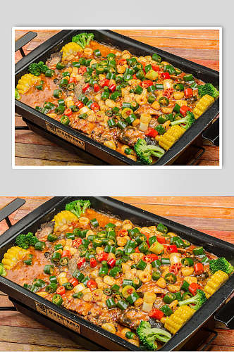 青椒玉米烤鱼食物图片
