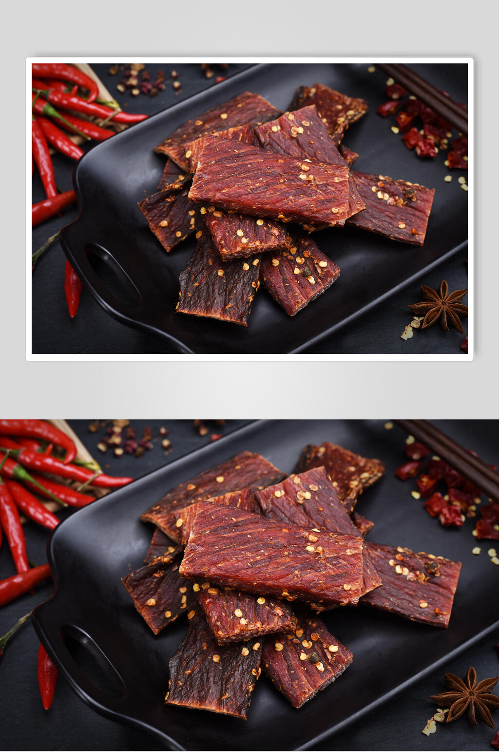 正宗香辣牛肉干摄影图片素材