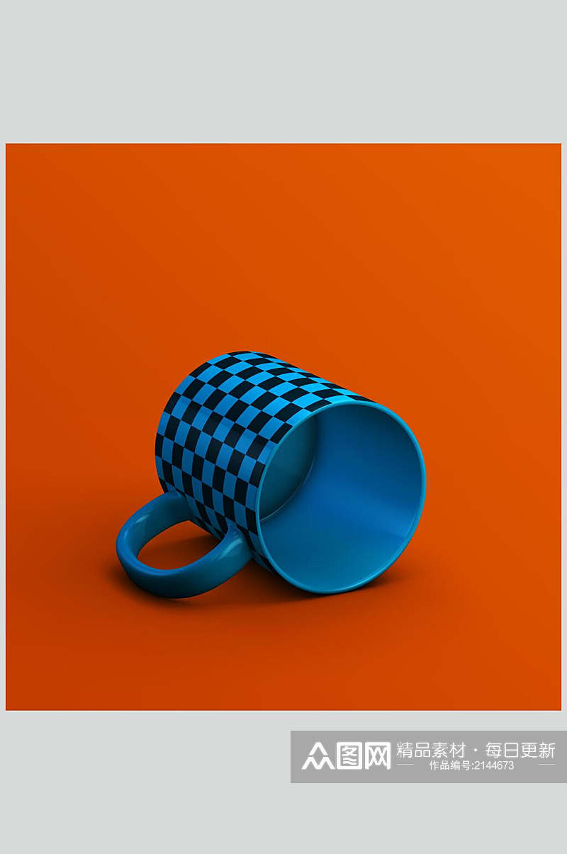 橘色背景蓝色马克杯样机效果图素材
