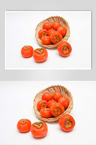 秋天成熟的柿子食品摄影图片