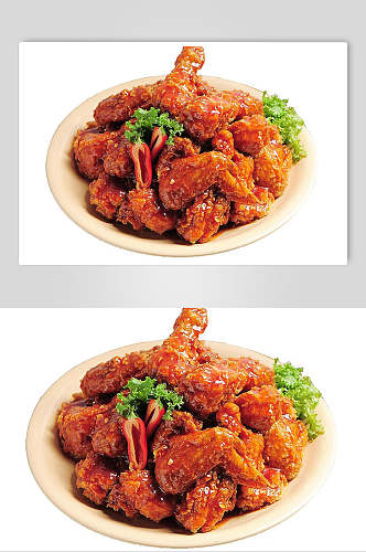 红烧鸡肉韩式炸鸡小食摄影图片