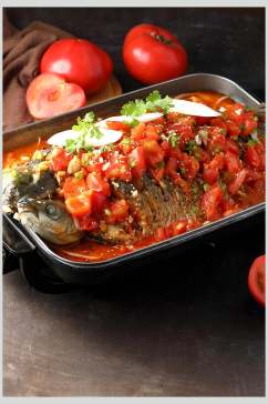 美味西红柿烤鱼食物图片