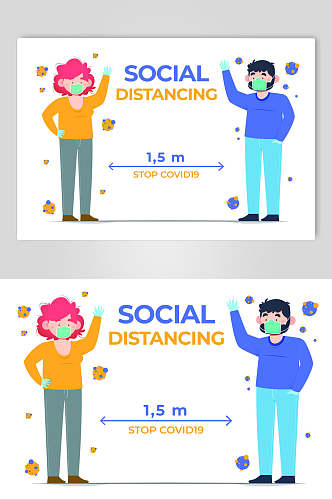 社交距离医生护士矢量元素