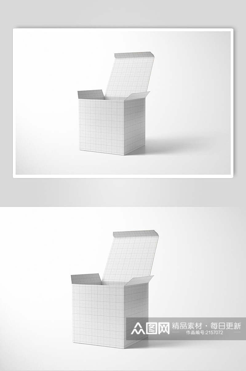 白色正方形包装盒样机效果图素材