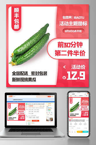 新鲜黄瓜蔬菜电商主图