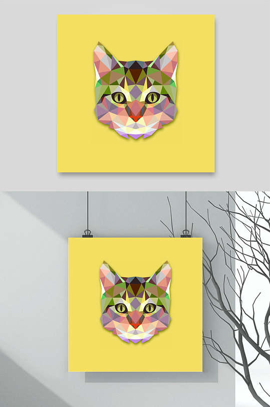 几何动物猫咪图案矢量素材