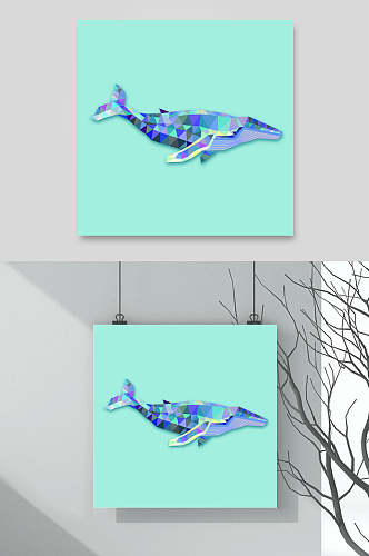 蓝色鲸鱼几何动物图案矢量素材