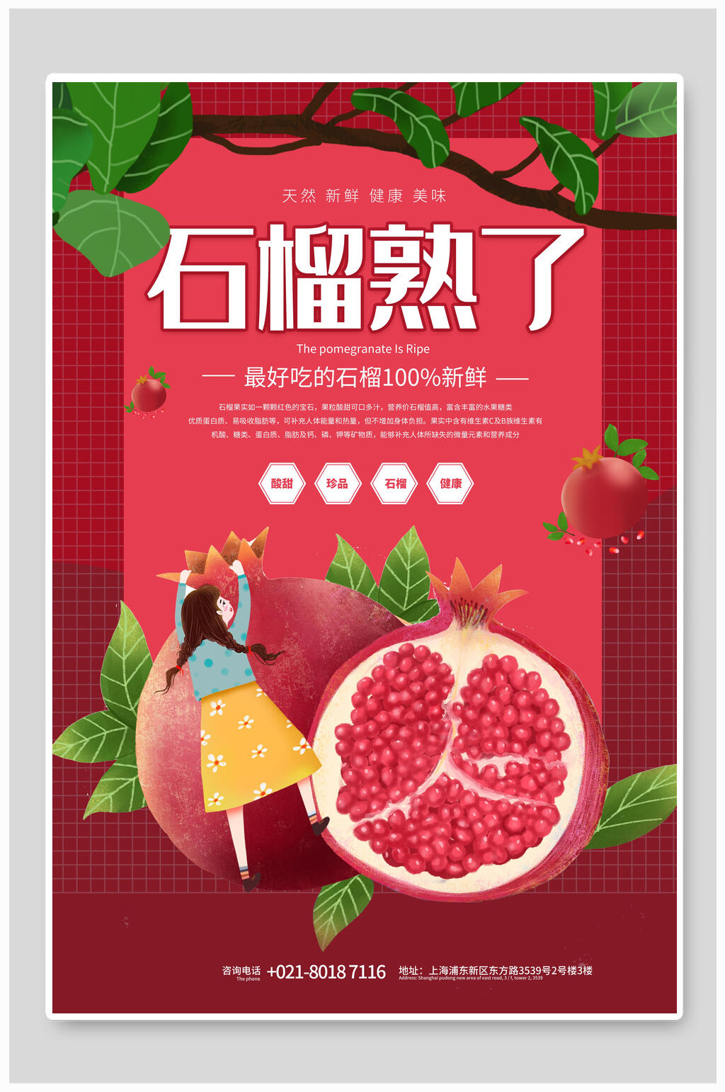 红色石榴熟了水果海报素材