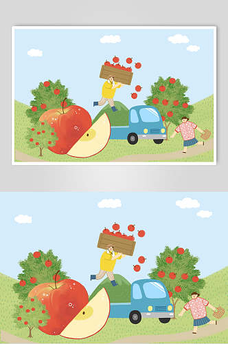 苹果夏季水果插画素材
