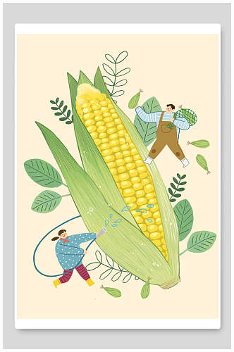 清新玉米夏季插画素材