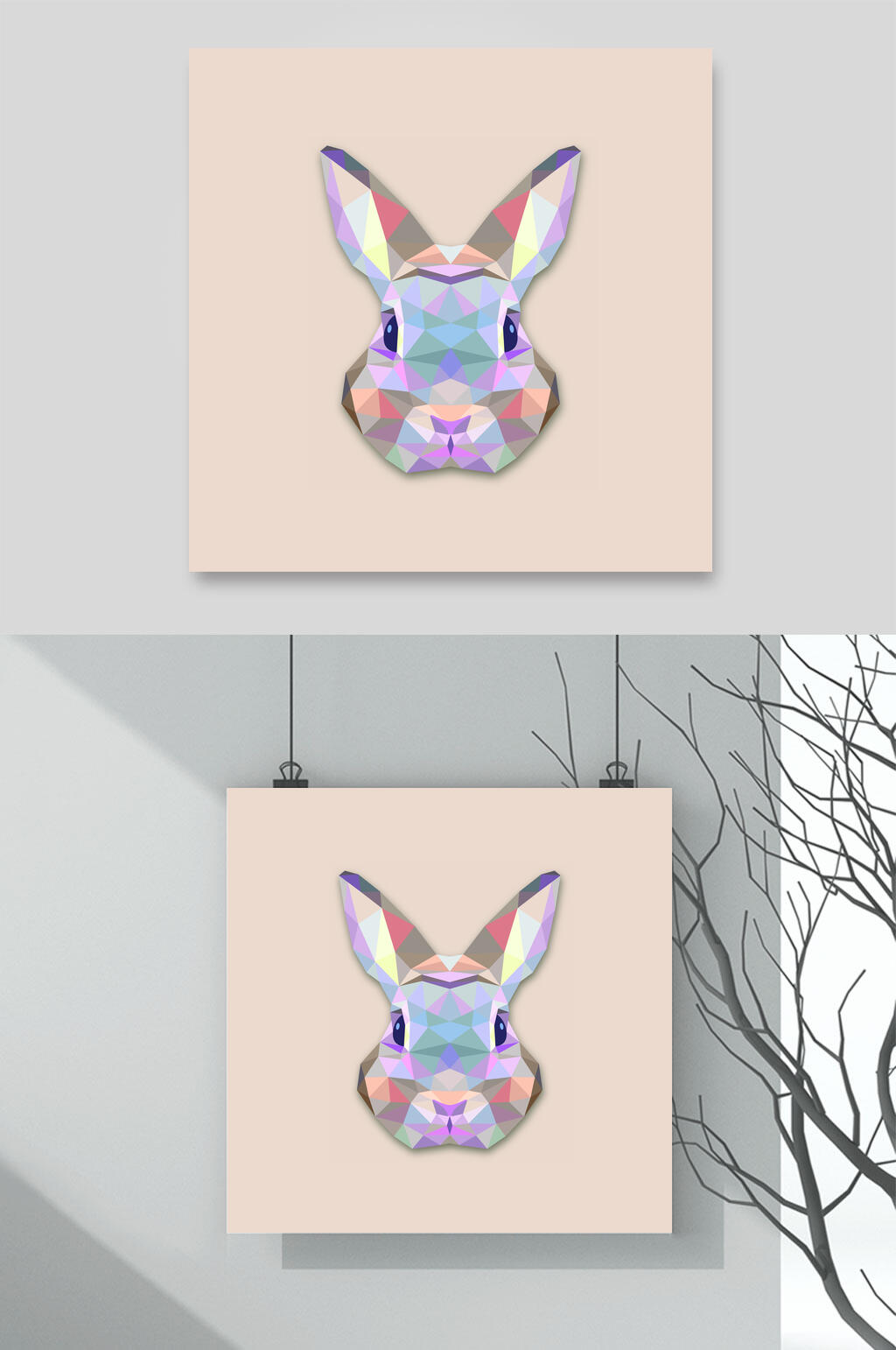 创意炫彩几何动物兔子图案矢量素材