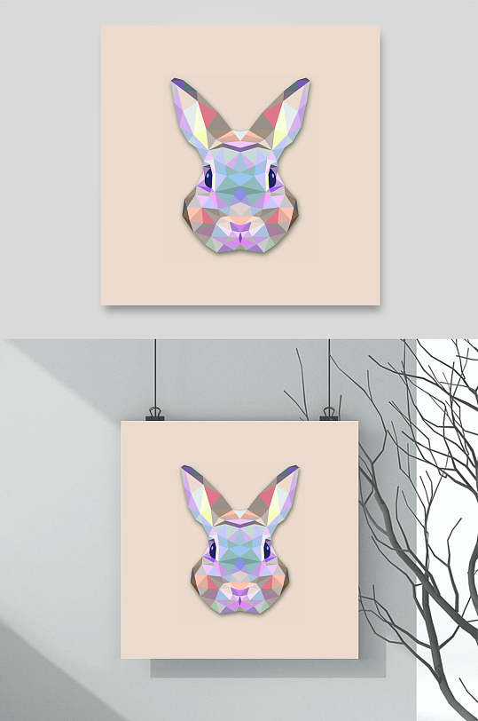 创意炫彩几何动物兔子图案矢量素材