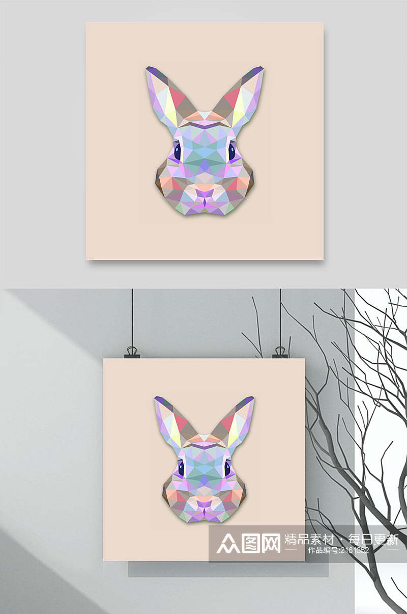 创意炫彩几何动物兔子图案矢量素材素材