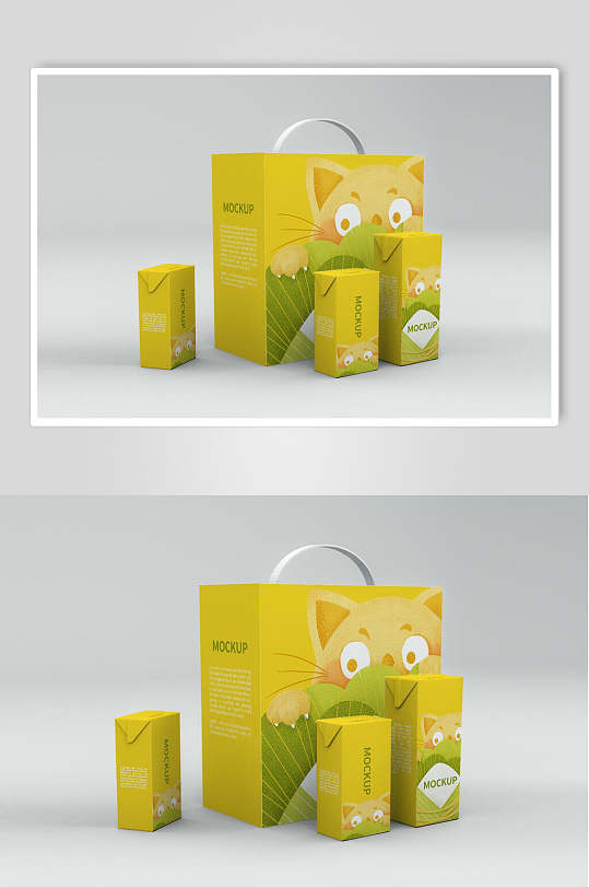 清新黄色龙猫礼盒包装样机效果图