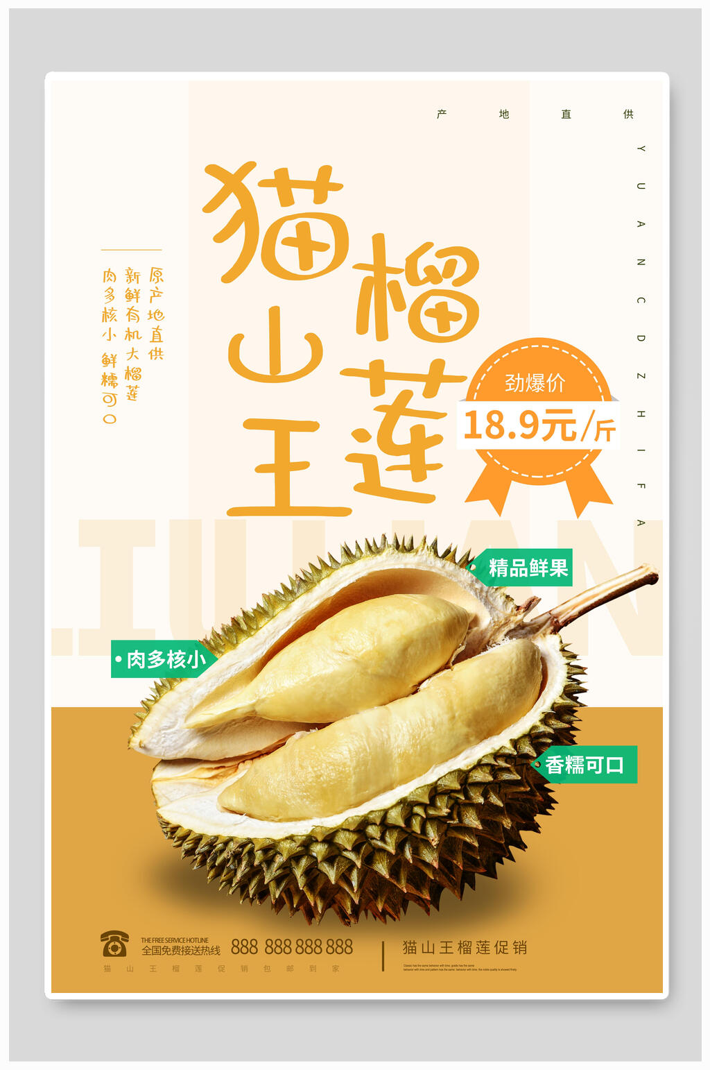 觅榴莲知忘返清新猫山王榴莲水果海报素材素材