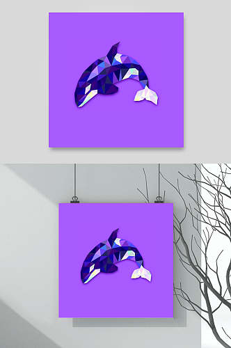 紫色海豚几何动物图案矢量素材
