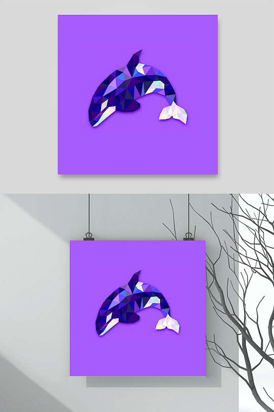 紫色海豚几何动物图案矢量素材