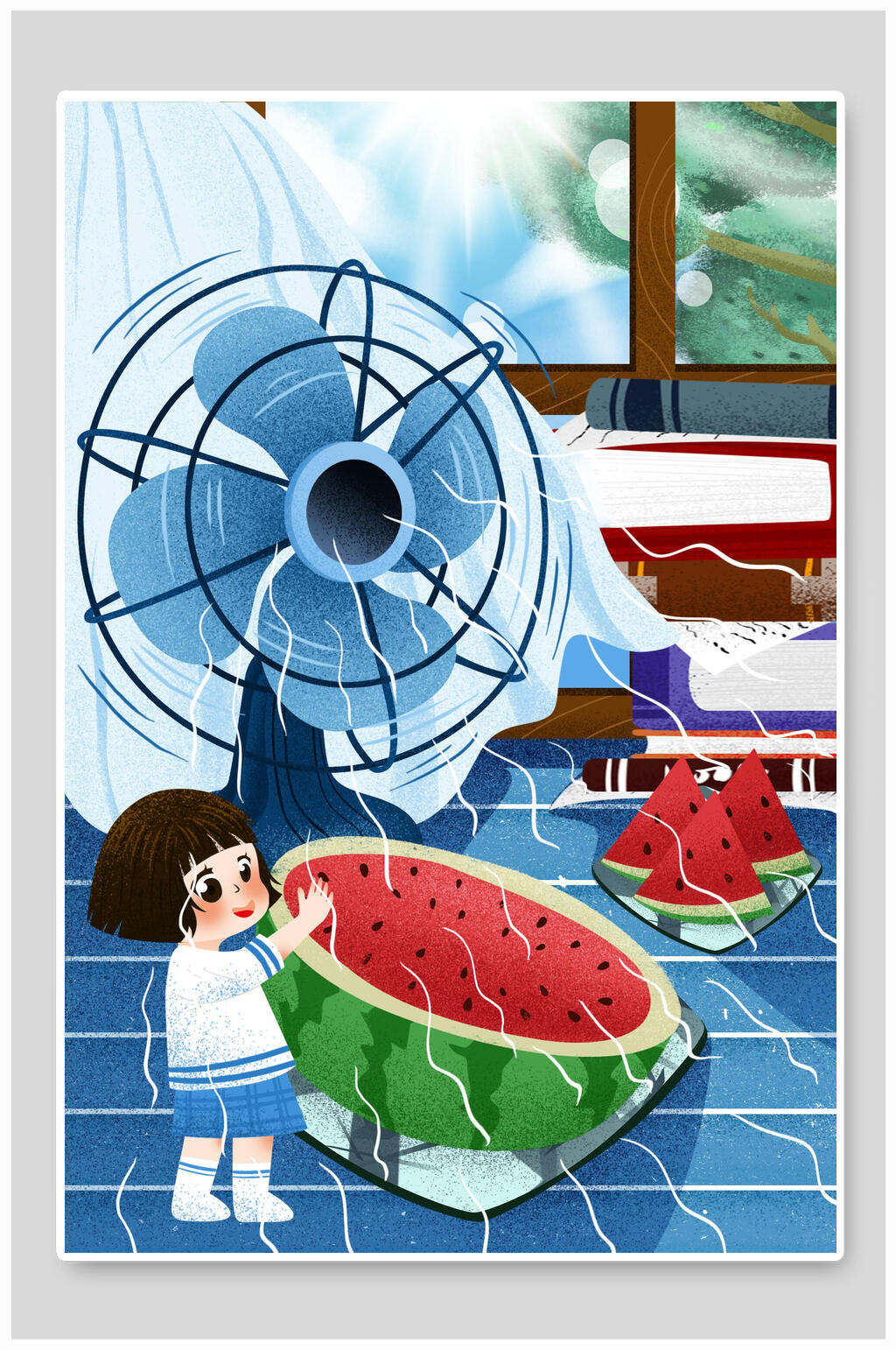 清凉夏日二十四节气插画素材素材