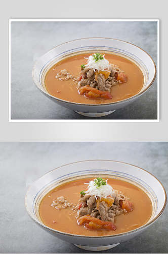 番茄牛肉汤日式料理摄影图