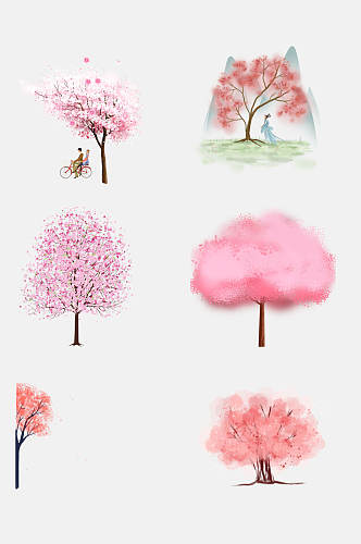 清新简洁粉色赏花樱花树免扣素材
