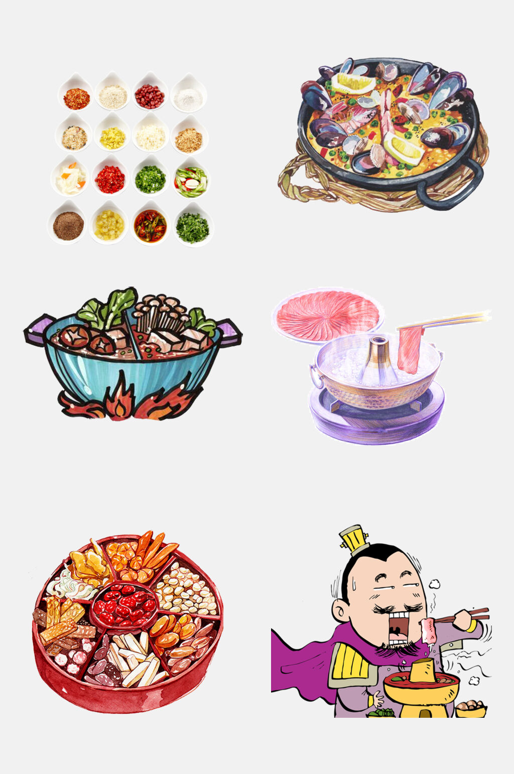 水彩美味面食火锅免抠 元素素材