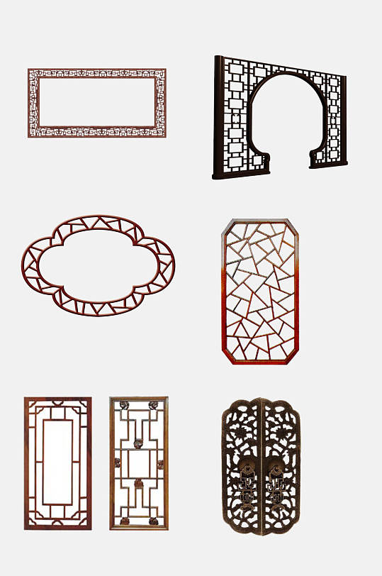 中式窗格屏风隔断免抠元素