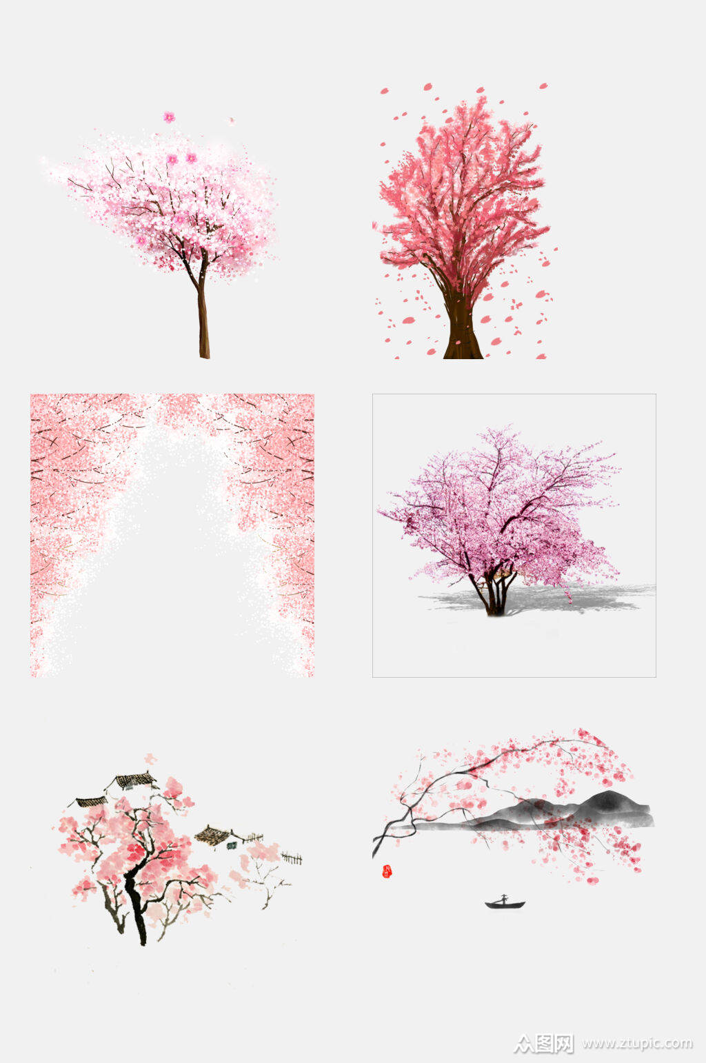 清新花海粉色樱花树免扣素材