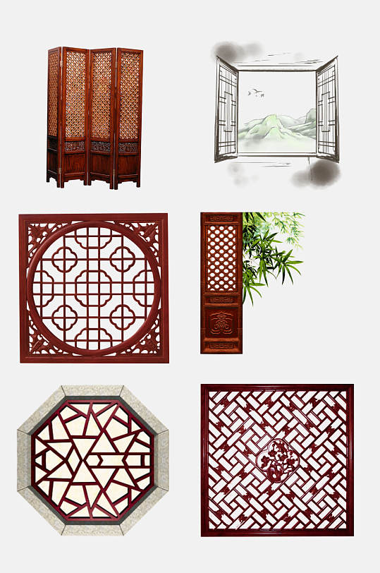 古风中式窗格屏风隔断免抠元素中式窗格屏风隔断免抠元素复古中式窗格