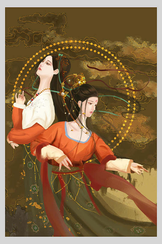 古风经典唯美飘逸仙女敦煌插画