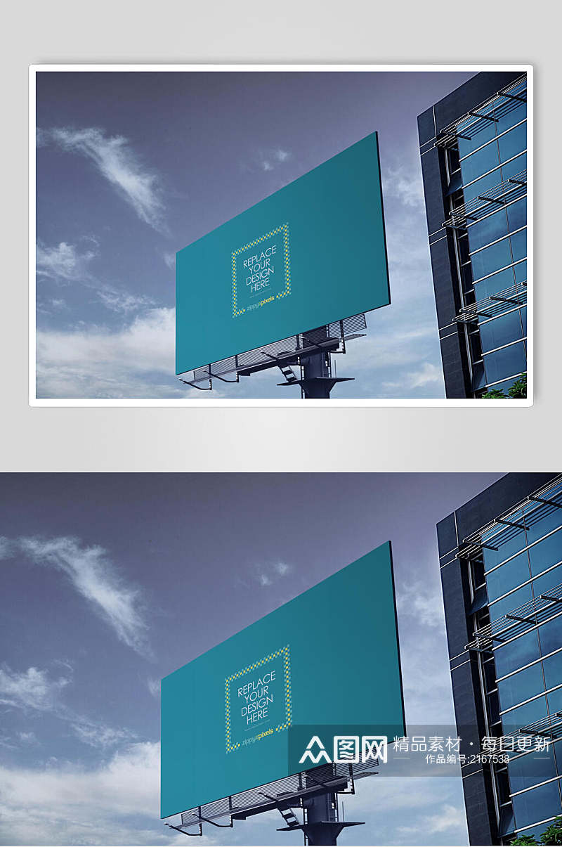 天空户外巨型广告牌海报样机效果图素材