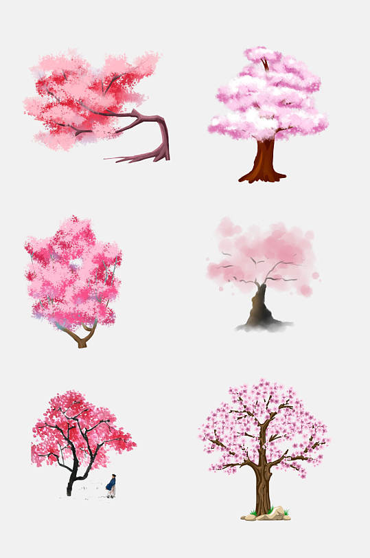清新水彩粉色树木樱花树免抠素材