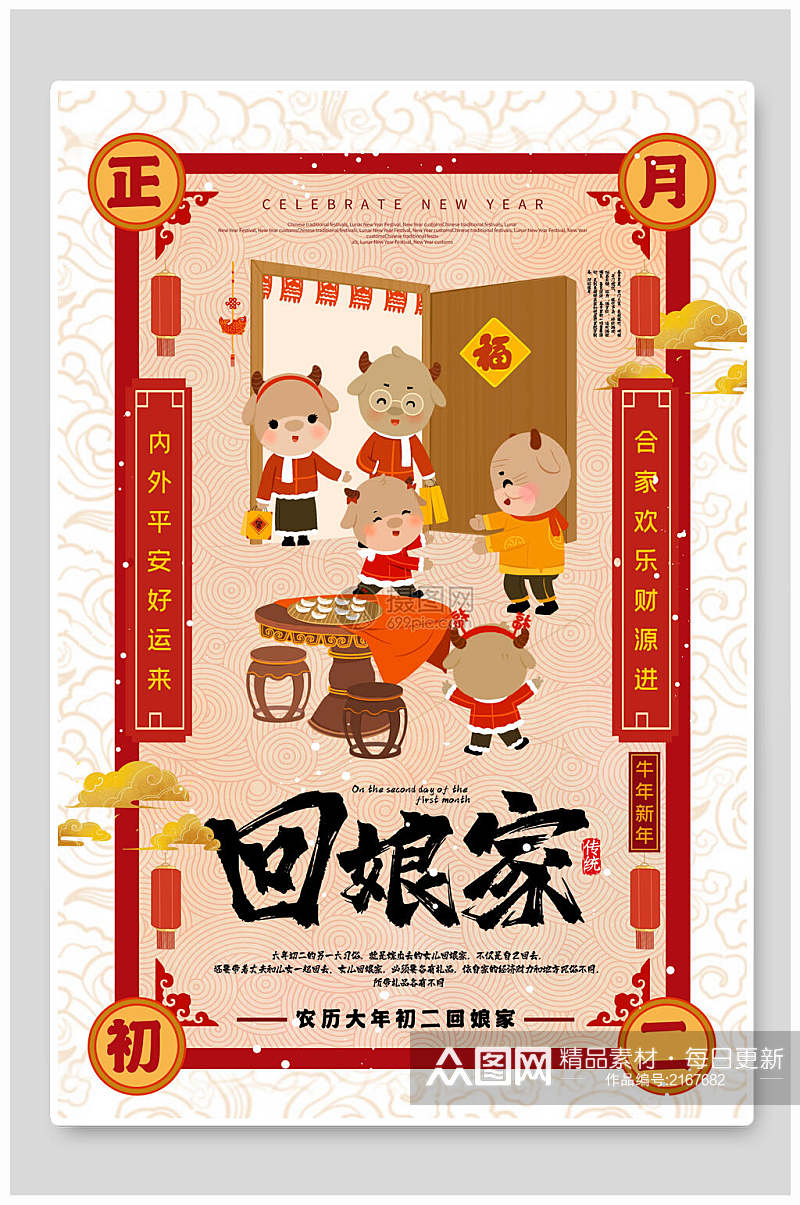 中国风回娘家春节习俗海报素材