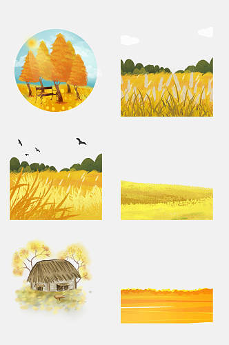 麦穗金色秋季秋天落叶风景免抠元素