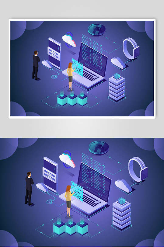 科技创新大数据在线教育插画