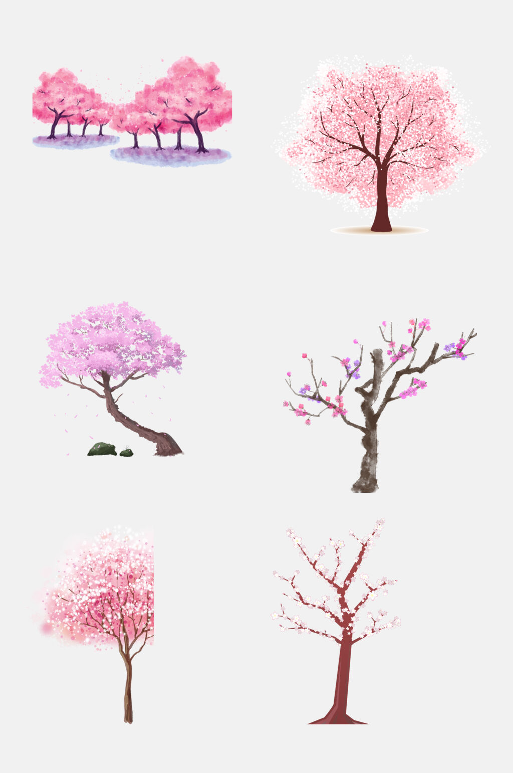 水彩浪漫粉色樱花树免扣素材