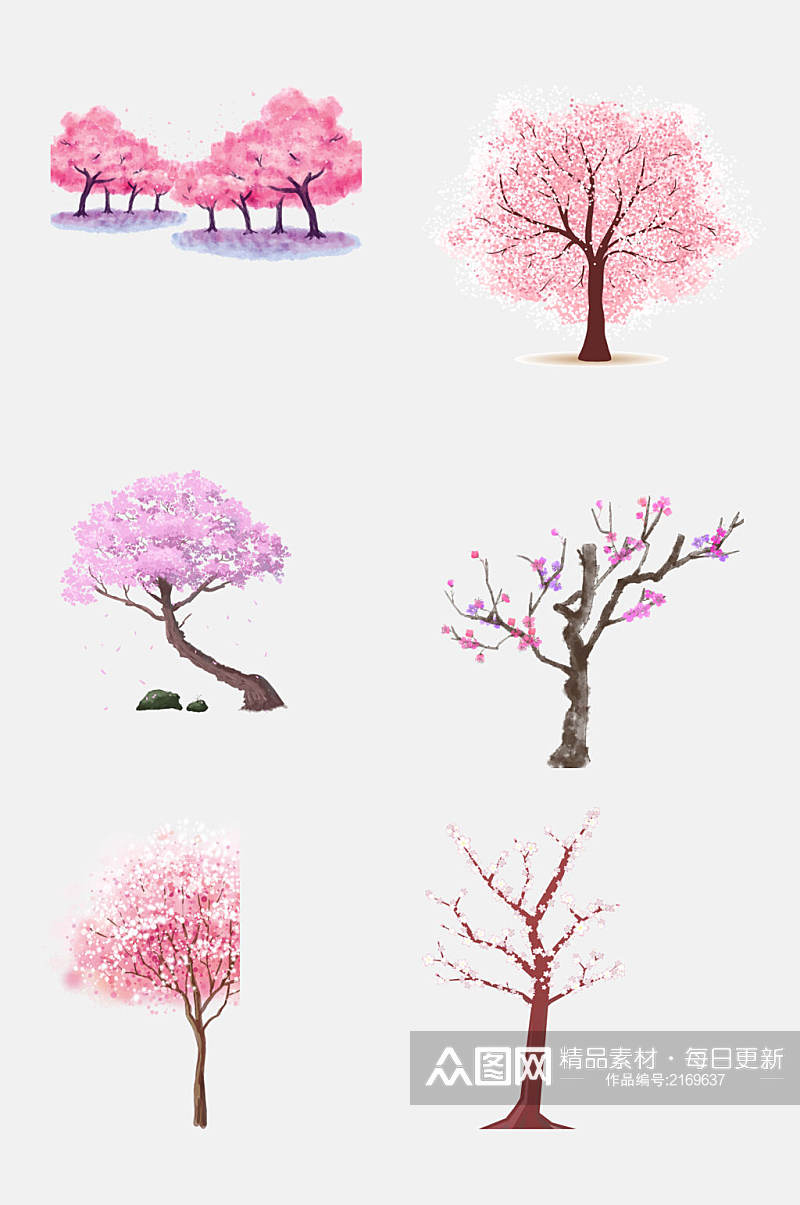 水彩浪漫粉色樱花树免扣素材素材