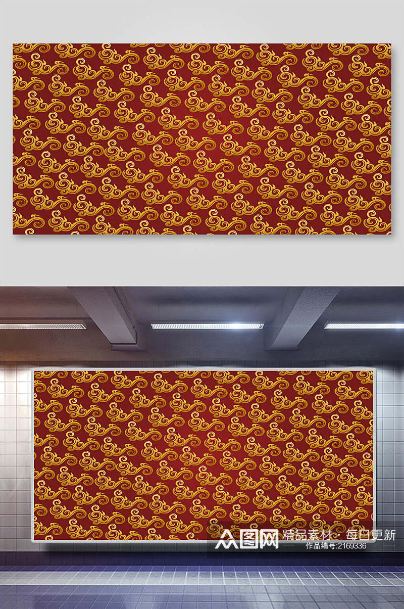 红金精美典雅中国古典花纹祥云背景素材素材