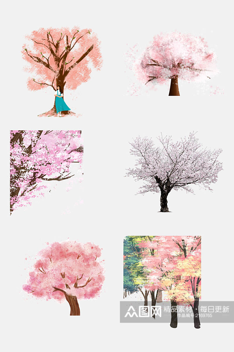 粉色清新唯美踏青樱花树免抠素材素材