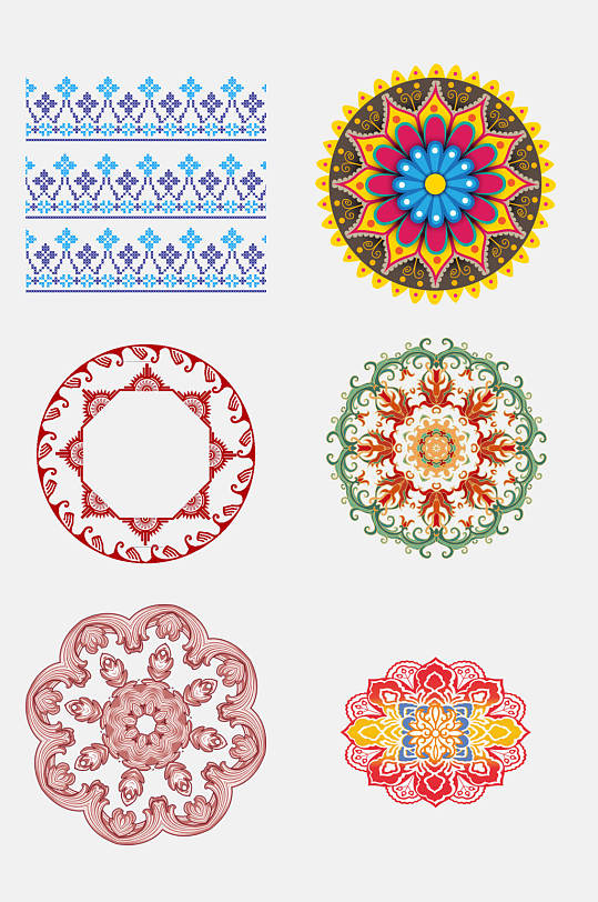 典雅民族风中国风圆形复古花纹免抠元素