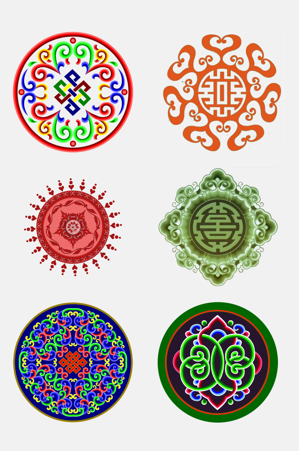 炫彩精美中国风圆形复古花纹免抠元素素材