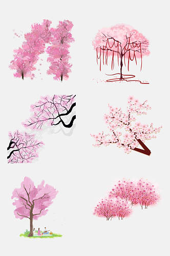 水彩粉色唯美植物樱花树免扣素材