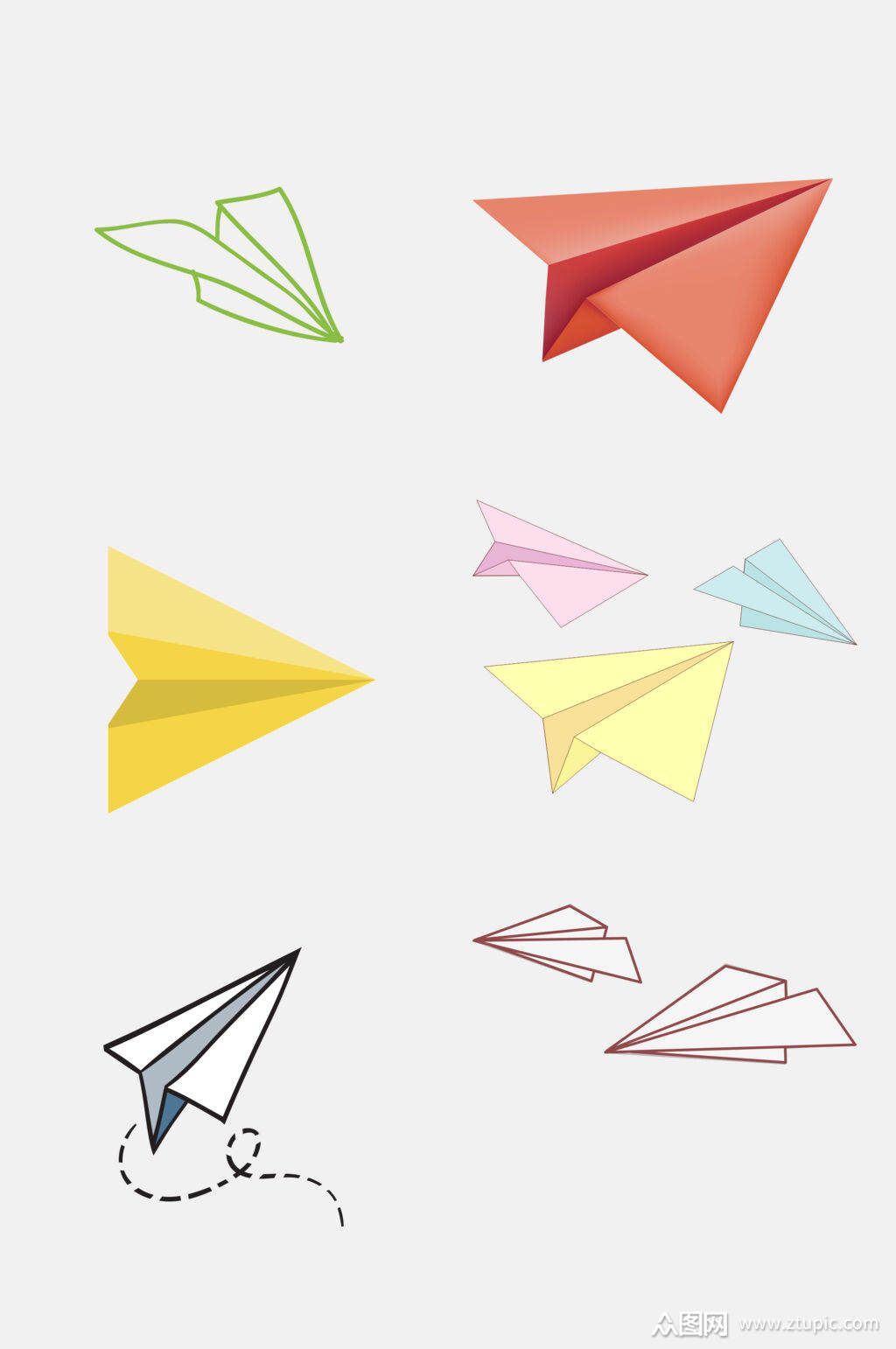 手绘彩色纸飞机免抠元素