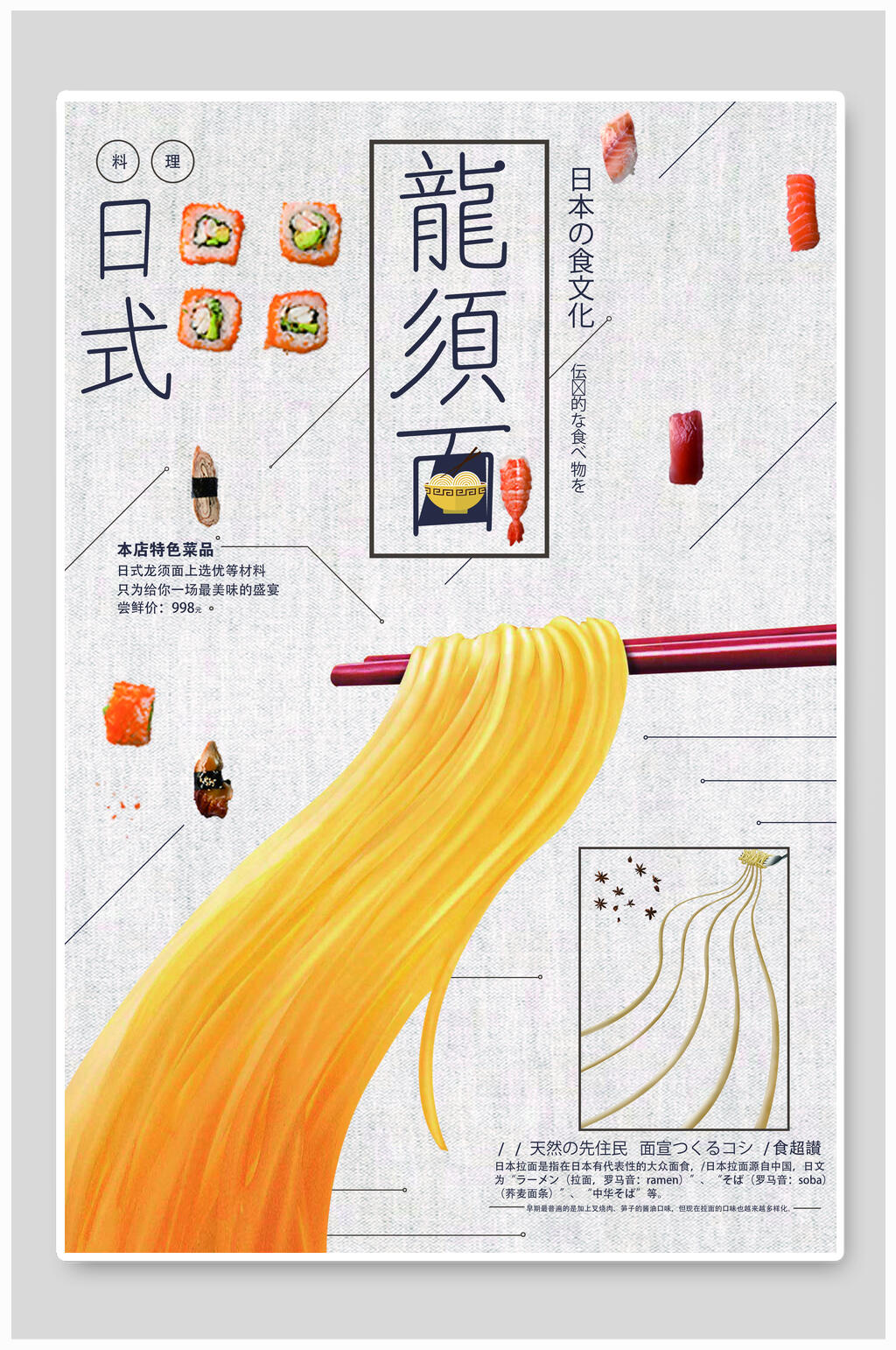 创意日式龙须面面食海报素材