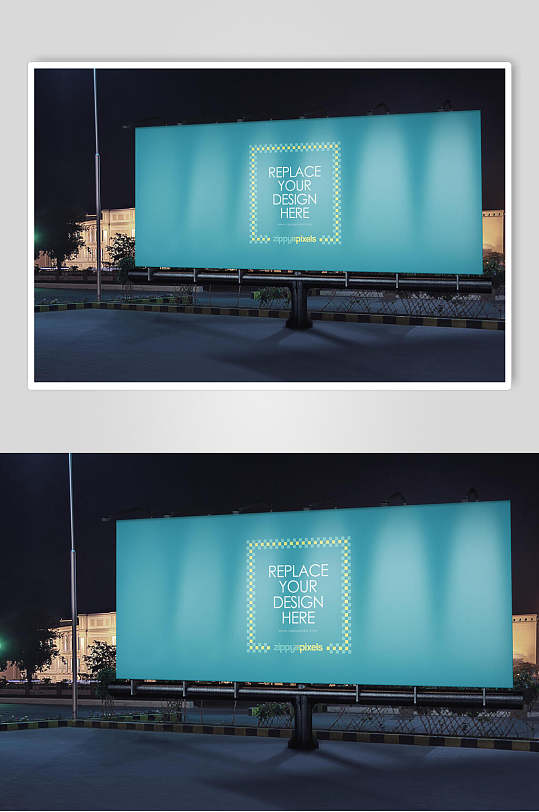 蓝色户外巨型广告牌海报样机效果图