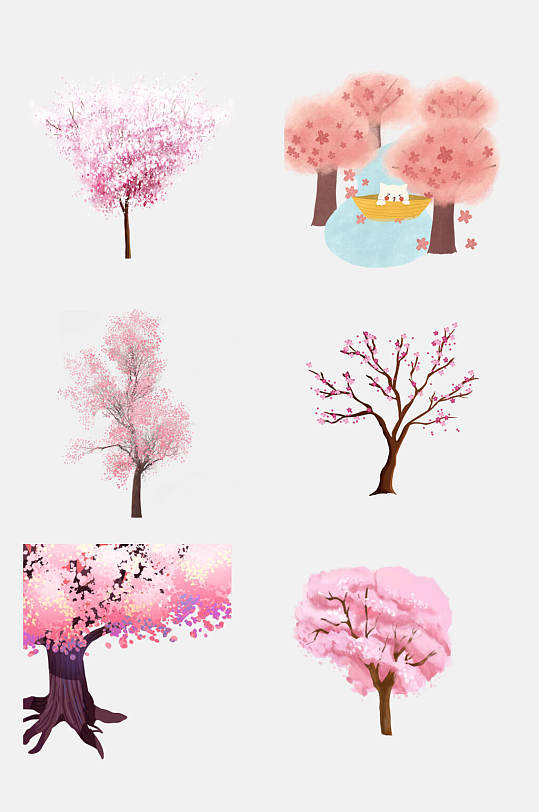 清新粉色树木樱花树免抠素材